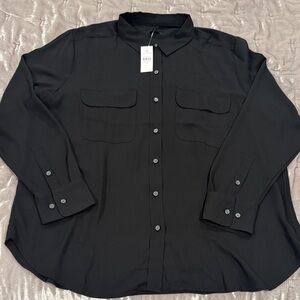 Ann Taylor Black Camp Button-Up Blouse
